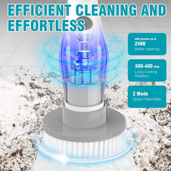 Homtronics Electric Spin Scrubber, [IPX8 Waterproof] 15 IN 1 Cordless Electric Cleaning Brush with 10 Replaceable Brush Heads, 120cm Adjustable Handle Power Scrubber for Bathroom, Floor, Kitchen, Car - Image 3