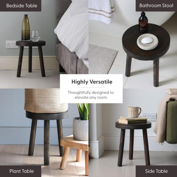 Eden Creations Wooden Stool - Ideal Plant Table, Side Table for Living Room, Indoor Plant Stand, Small Bedside or Bathroom table, Mini Table (35cm) - Image 5