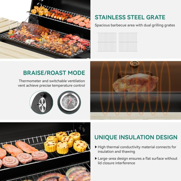 YITAHOME L Charcoal Smoker BBQ, Portable Barbecue Grill with Height Adjustable Charcoal Tray & Temperature Gauge for Party, Camping, Patio, Garden, Comes with Kitchen Tong - Image 4