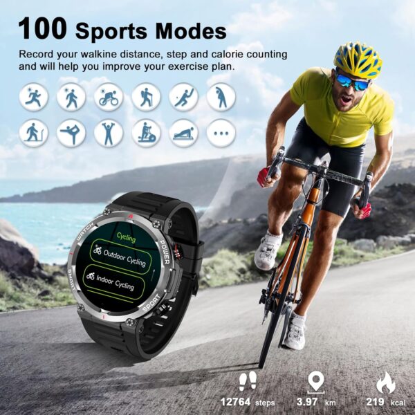 Blackview Military Smart Watch for Men (Answer/Make Calls), 1.39" HD Fitness Watch with Heart Rate SpO2 Sleep Monitor Stress Test, 100+ Sports Modes Waterproof Outdoor Smartwatch for iOS Android - Image 7