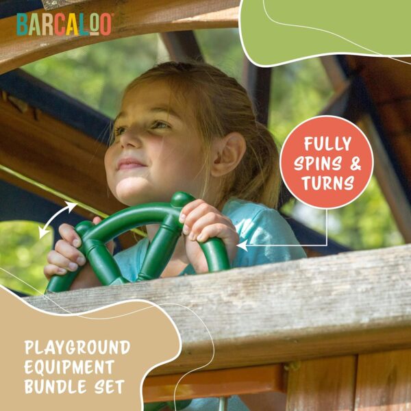 Playground Accessories for Kids Outdoor Playset Kids Pirate Telescope, Steering Wheel, Green Safety Handle Bars Playground Equipment- Backyard, Playhouse, Tree house, Jungle Gym, Swingset, Pirate Ship - Image 5