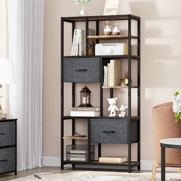 YITAHOME Bookcase, 7 Tier Bookshelf with drawers Floor Standing Book Shelf Industrial Shelving Unit Storage Rack with Steel Frame for Living Room, Office, Study, Hallway, Kitchen, Rustic Brown - Image 4