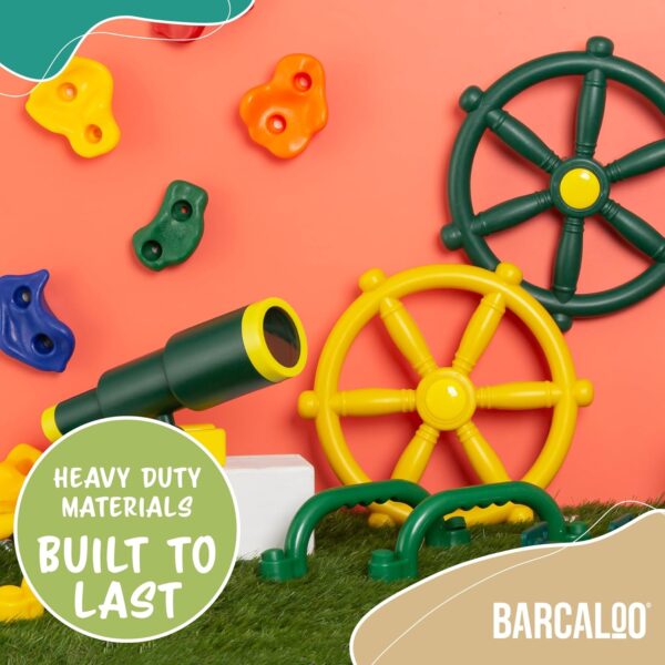 Playground Accessories for Kids Outdoor Playset Kids Pirate Telescope, Steering Wheel, Green Safety Handle Bars Playground Equipment- Backyard, Playhouse, Tree house, Jungle Gym, Swingset, Pirate Ship - Image 6