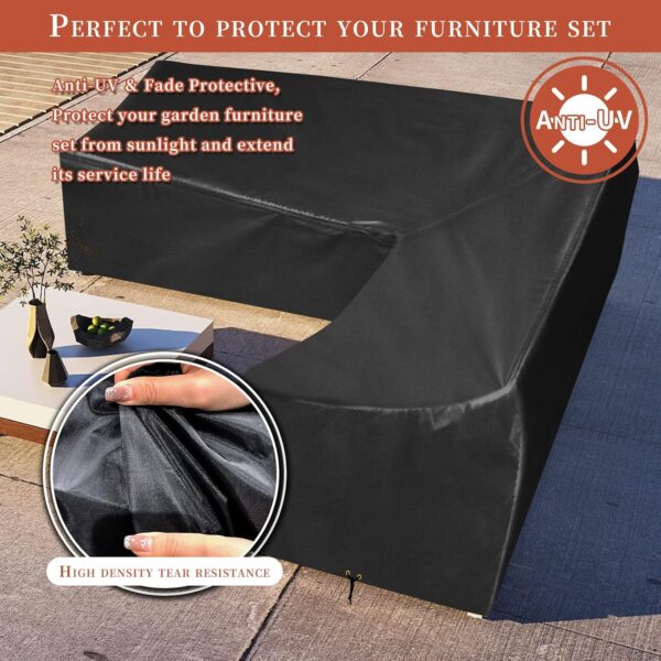 RICHIE V-Shape Garden Furniture Covers Waterproof, L Shape Garden Sofa Covers Windproof, Anti-UV, 420D Heavy Duty Oxford Fabric Outdoor Patio Rattan Corner Sofa Cover Dining Set Covers (215x215x85cm) - Image 5