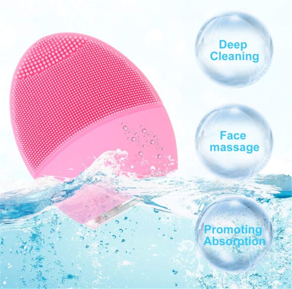 Facial Cleansing Brush and Face Massager Silicone Ultrasonic Vibrating Facial Brush, Waterproof, Rechargeable and Sonic Electric Face Cleansing Exfoliator for Anti-Aging (Pink) - Image 4