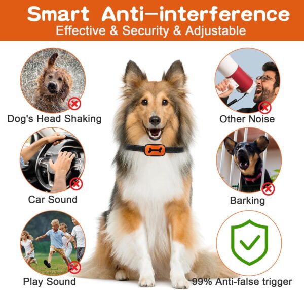 Anti Bark Collars for Dogs, Rechargeable Bark Collar with 7 Adjustable Sensitivity Levels, Smart Dog Barking Collar Humane Vibration Beep Anti Barking Device for Small Medium Large Dogs (Orange-Bone) - Image 6