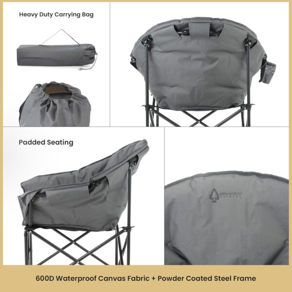 ARROWHEAD OUTDOOR Oversized Heavy-Duty Club Folding Camping Chair w/External Pocket, Cup Holder, Portable, Padded, Moon, Round, Saucer, Supports 330lbs, Carrying Bag, USA-Based Support - Image 7