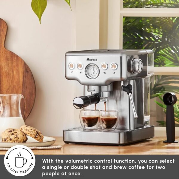 KARACA Coffee Art 20 Bar Espresso Coffee Makers with Grinder - 1.8 L Water Tank with Steam Milk Frother - Stainless Steel - Ideal for Making Latte, Cold Brew or Iced - Inox - Image 8