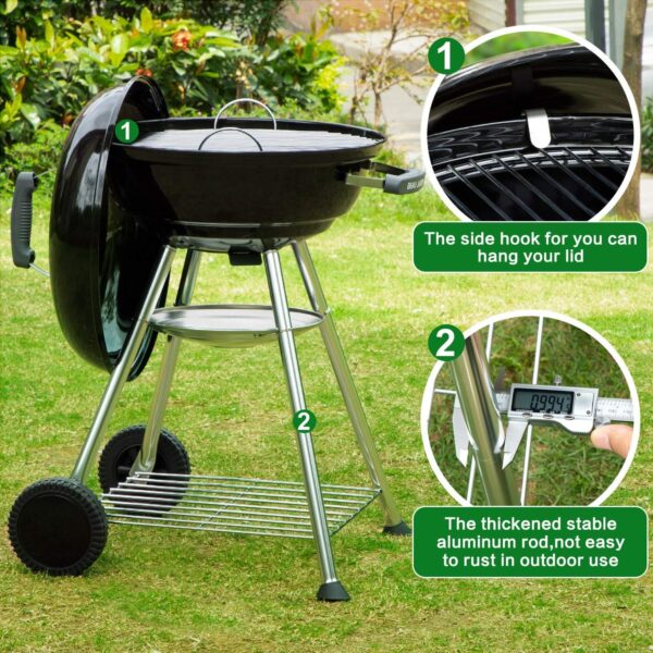 BEAU JARDIN Premium 18.1 Inch Charcoal Grill for Outdoor Cooking Barbecue Camping BBQ Coal Kettle Grill Tailgating Portable Heavy Duty Round with Thickened Grilling Bowl with Wheels BG231 - Image 6
