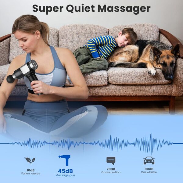 JQX Massage Gun, Deep Tissue Massage Gun for Pain Relief with 30 Speed Levels and 9 Attachments, Ultra Quiet Massager Gun, Lightweight and Portable - Black - Image 6