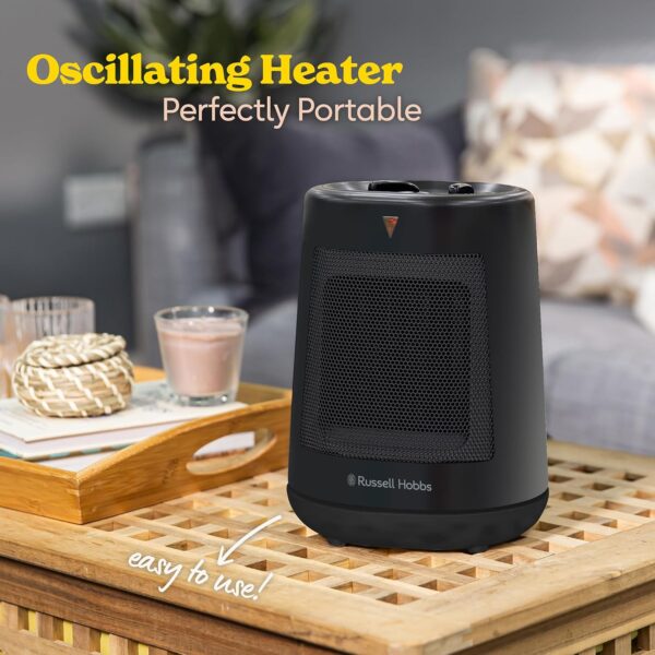 Russell Hobbs 2000W/2KW Electric Heater in Black PTC Ceramic Space Heater, Portable Oscillating 2 Heat Settings Overheat Protection, Adjustable Thermostat 20m2 Room Size RHFH1008B, 2 Year Guarantee - Image 4