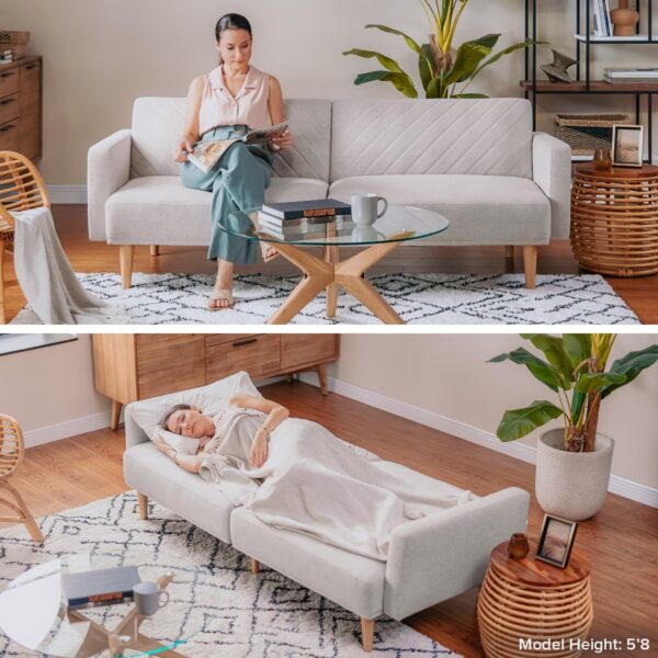 mopio 76.8" Futon Sofa Bed, Small Couch, Sleeper, Loveseat, Mid Century Modern Futon Couch, Sofa Cama, Couches for Living Room (Snow Velvet) - Image 7