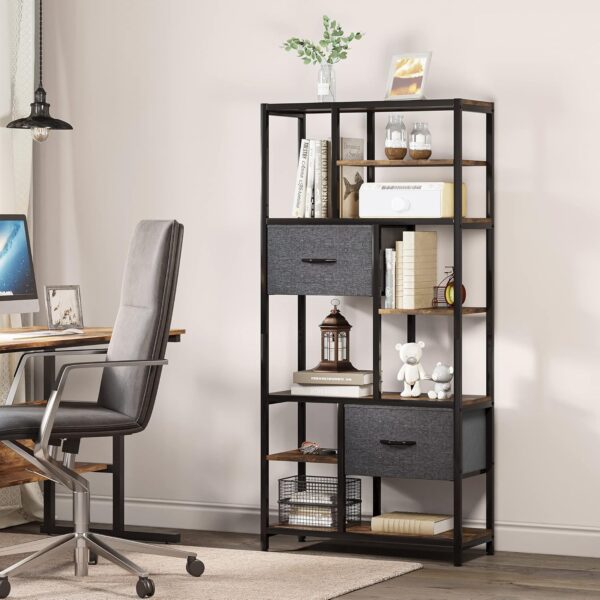 YITAHOME Bookcase, 7 Tier Bookshelf with drawers Floor Standing Book Shelf Industrial Shelving Unit Storage Rack with Steel Frame for Living Room, Office, Study, Hallway, Kitchen, Rustic Brown - Image 8