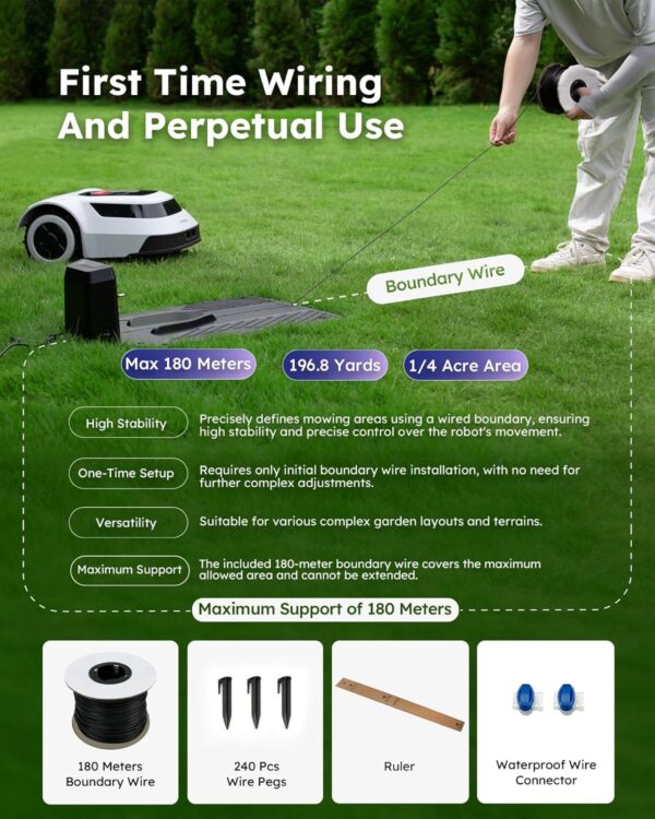 Robot Lawnmower Automatic Robot - up to 1/4 Acre(1000m²), with Max 180m Boundary Wire, Smart Mowing Path, 300% Higher Efficiency, Low Noise 55dB, ANTHBOT Robotic Lawn Mower With Breakpoint Detection - Image 4