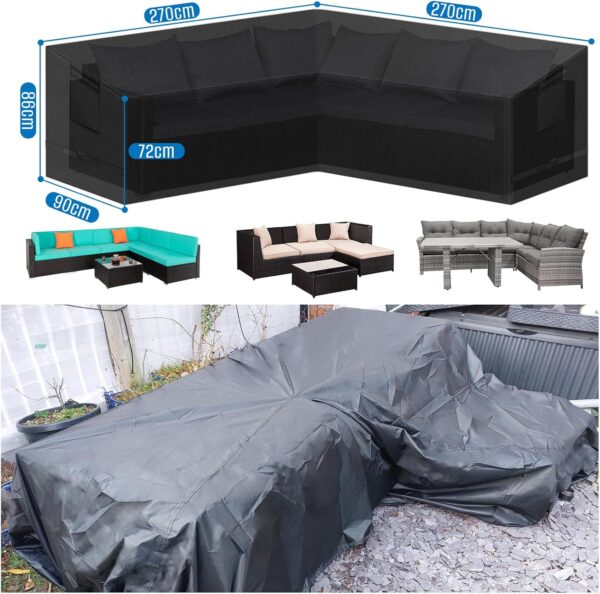 SIRUITON 270x270x90cm V-Shape Rattan Sofa Cover, Waterproof & Tear-Resistant 420D Oxford Fabric, Durable Outdoor L-Shaped Sofa Cover with Waterproof Tape,Garden Furniture Covers - Image 3