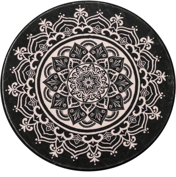 Carvapet Round Area Rug 90cm/3ft Soft Fluffy Circle Carpet Rug Short Pile Non Slip Washable Bohemian Mandala Floor Round Rugs for Living Room Bedroom(Black) - Image 4
