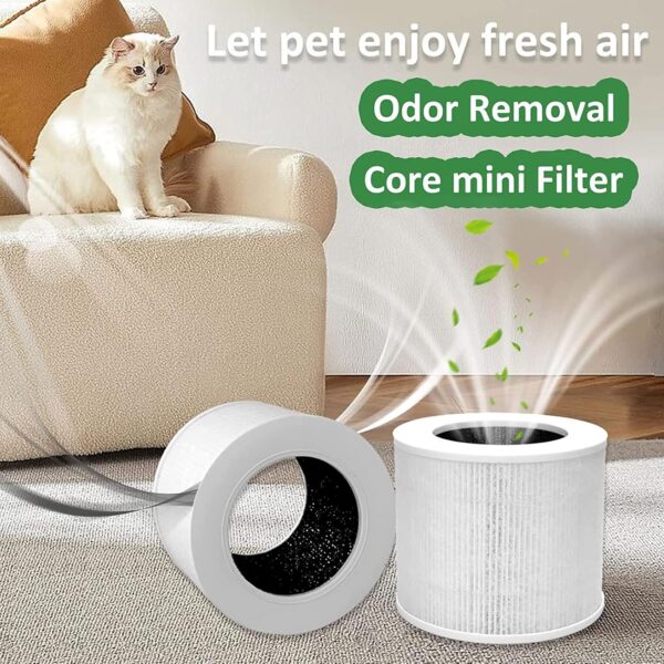Replacement Air Purifier Filter Suitable For LEVOIT-Core Mini/Mini-RF HEPA 360-Degree Activated Carbon Filtration 2 Pack Sealed Filtration System Pet Dander-filter Smoke Filter Cooking Smell Filter - Image 3