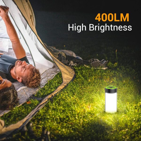 CT CAPETRONIX LED Camping Lights, Rechargeable Camping Lanterns with 400LM 5 Light Modes Water-Resistant, Portable Emergency Tent Lights for Camping Power Cuts Hiking (2-Pack, Grass Green) - Image 4