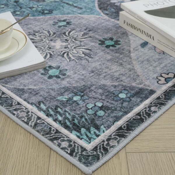 Xfrog Moroccan Small Area Rug, 80x150cm Washable Living Room Rug Ultra-Thin Rug for Entryway Non-Slip Stain Resistant Blue Carpet for Bathroom Laundry Bedroom Kids Room - Image 6