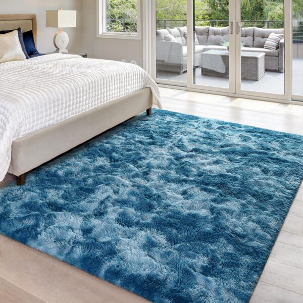 Hutha 4x6 Large Area Rugs for Living Room, Super Soft Fluffy Modern Bedroom Rug, Tie-Dyed Dark Blue Indoor Shag Fuzzy Carpets for Girls Kids Nursery Room Home Decor - Image 4