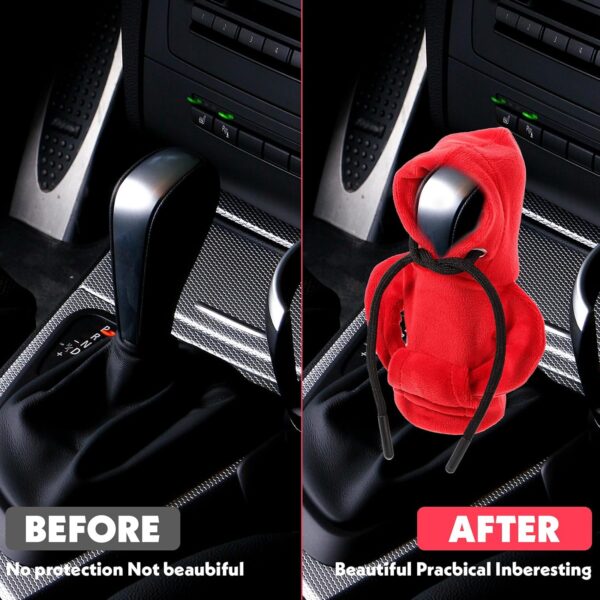 Grevosea Gear Shift Hoodie, Universal Car Shift Knob Cover Gear Shift Cover Shift Knob Hoodie Car Decor Cute Car Accessories for Women Auto Interior Accessories Fit Most Cars (Red) - Image 5