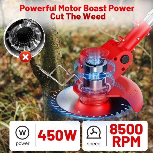 Cordless Strimmer, 3 in 1 Electric Garden Strimmer with 23 Blades, 125cm Adjustable Lightweight Brushless Grass Trimmer with 2 Battery, Metal Blade Strimmer for Lawn Care Shrub Trimming - Image 7