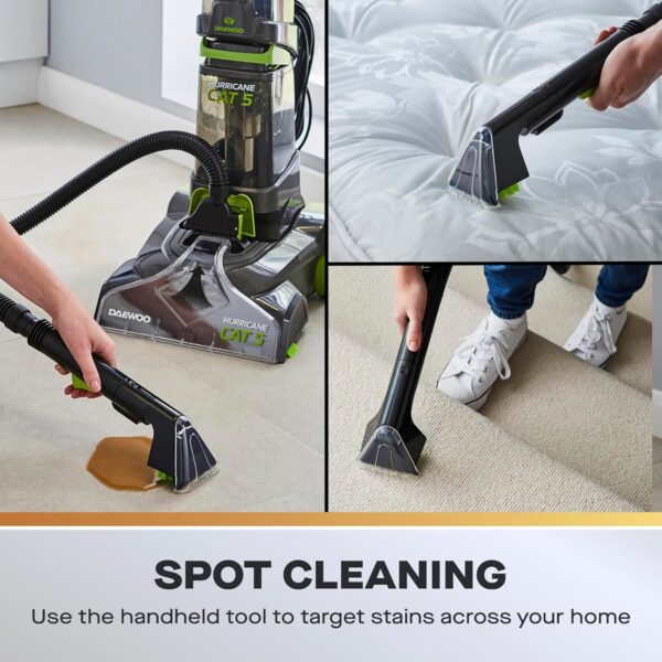 Daewoo Hurricane Cat 5 Washer FLR00115 Upright Carpet Cleaner with Handheld Upholstery Brush Rugs, Stairs, Sofas 1.6L Clean 2.1L Dirty Water Tank 8m Cord 700W, 700 W, 3700 milliliters, Grey - Image 5
