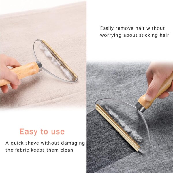 MOTONG 1 Pack Lint Remover, Double Carpet Scraper Manual Brush Tool Shaver Clothes Fuzz Roller Wooden Handle Reusable Mini Lint Cleaner for Pet Hair, Fuzz - Image 6