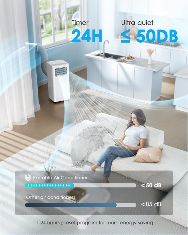 Air Conditioning Unit - Portable Air Conditioner, 4-in-1 - Cooling, Fan, Dehumidifier & Sleep Mode | Remote Control, Digital Display, 24H Timer,Window Kit,Energy Efficient | Covers 215 sq.ft - Image 5