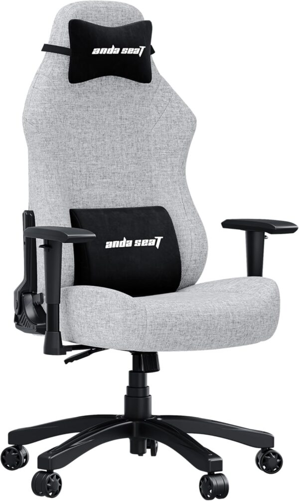 Anda Seat Luna Large Fabric Gaming Chair for Adults - Ergonomic Reclining Video Game Chairs, Computer Home Fabric Office Chair, Heavy Duty Neck & Back Lumbar Support - Grey Folding Recliner Seat - Image 2