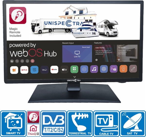 Unispectra ® 22” 12v Smart TV (webOS) ELED Full HD 240v 24v 12v Freeview & SAT Tuner, 3x HDMI, 2x USB, Magic Remote. 12V TVs for Motorhomes, Campervan, Caravan TV, Truck, Van, Boat - Image 4