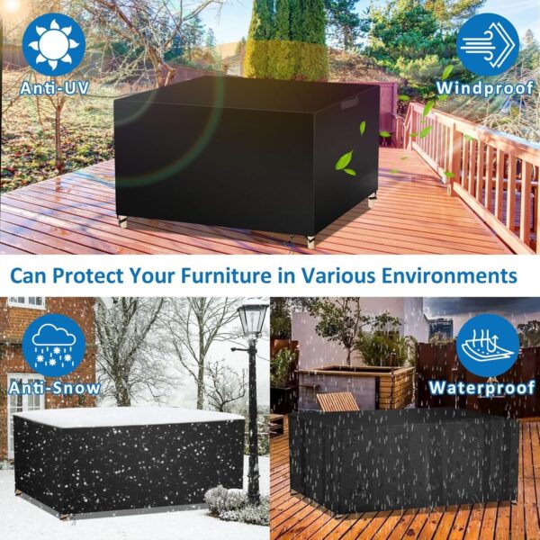 Wanocean Garden Furniture set Covers, Outdoor Patio Furniture Cover Waterproof 420D Oxford Anti-UV Tear-Resistant Rectangular Rattan Furniture Covers 140x140x90cm - Image 8