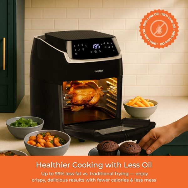 Innoteck Kitchen Pro 12L Digital Air Fryer Oven - 1800W, 8 Presets, Rotisserie function Large Digital Touch Panel Dishwasher Safe Accessories - Black & Silver - Image 4