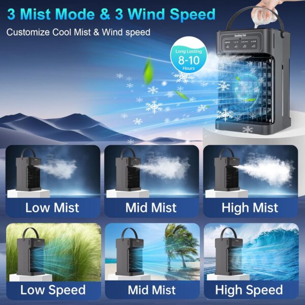 Portable Air Conditioners, 4-IN-1 Portable AC Unit with 3 Speeds, 3 Mist Settings, 7 Night Light & 2-8H Timer Air Conditioner Portable, Personal Small Mini Air Conditioner Air Cooler for Room Camping - Image 6