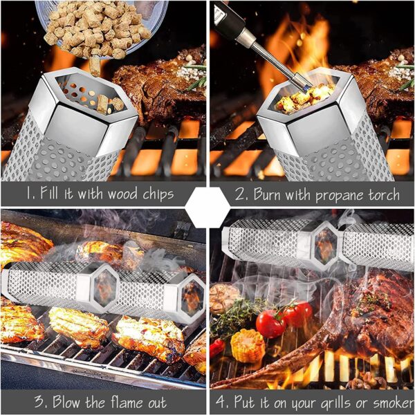Smoke Tube - 12'' Premium BBQ Smoke Tube for Pellet Grill 5 Hours of Billowing Smoke, Stainless Steel Pellet Smoker Tube for All Grill or Smoker, Hot or Cold Smoking - Image 6