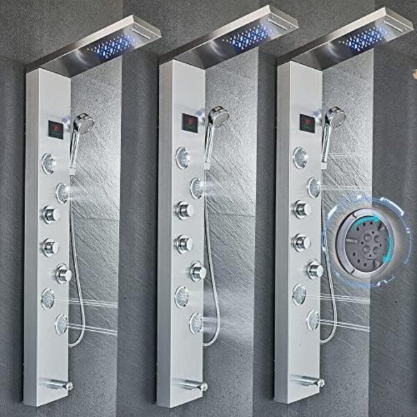 Stainless Steel Shower Panel Tower System,LED Rainfall Waterfall Shower Head 6-Function Faucet Rain Massage System with Body Jets - Image 3