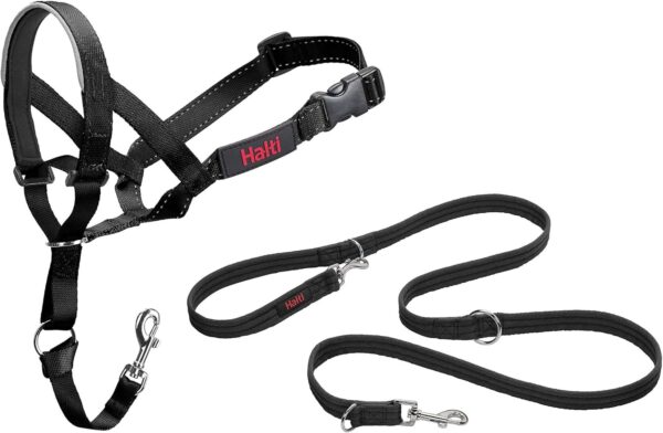 HALTI Headcollar Size 3, Black & HALTI Training Leash Size Large, Black Combination Pack - Stop Your Dog Pulling on the Leash. Adjustable, Lightweight with Padded Nose Band. Suitable for Medium Dogs - Image 2