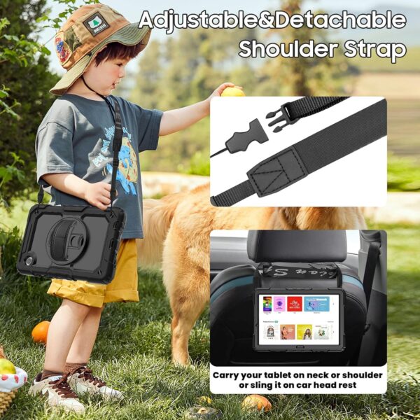 CLARKCAS Case for Samsung Galaxy Tab A9 Case 8.7 inch 2023(SM-X110/X115/X117) with Screen Protector Pencil Holder,Kids Shockproof Silicone Cover 360 Stand Hand Shoulder Strap for Galaxy A9 Black - Image 7