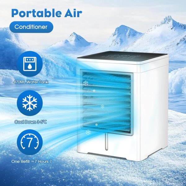 MEETOZ Portable Air Conditioners, Evaporative Air Cooler, USB Personal Mini Air Conditioner with 3 Wind Speeds & 3 Timers Touch Screen Desktop Cooling Fan for for Home Room Camping Car Office - Image 7