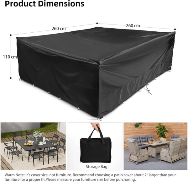 COMLAX FIELD Garden Furniture Covers 260x260x110cm, Outdoor Furniture Covers Waterproof, Large Rectangular Garden Table Cover, Windproof & Dustproof, Anti-UV Patio Furniture Cover - Image 3