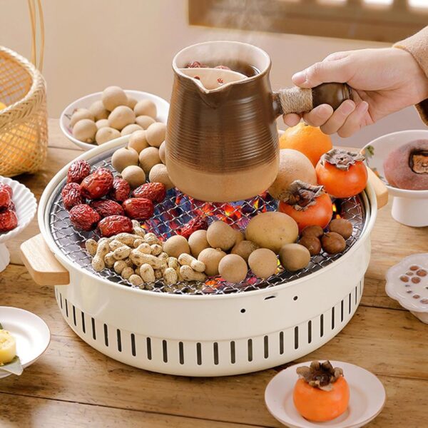 Charcoal Grill - Camping Grill, Charcoal Grill, Korean Charcoal Grill Made of Non-Stick Stainless Steel, Traditional Hibachi Fire Box Made of Clay in Japanese Korean Style - Image 8