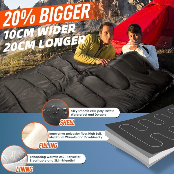 MEREZA Sleeping Bags XL for Mens Double Sleeping bag Adult Wide Sleeping Bag for Camping Big and Tall Sleeping Bags Large 2 Person Sleeping bag King Size Warm Cold Weather - Image 3