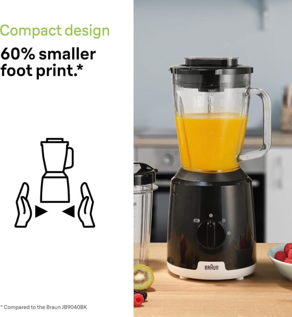 Braun PowerBlend 1 JB1051BK, Jug Blender with Unique Triangular Glass Jug, 2 Speed, Ice Crush Function, Smoothie2Go Bottle Included, 600W, Black - Image 3