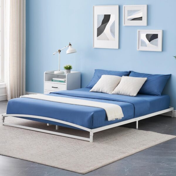 IDEALHOUSE Queen Bed Frame Low Profile, 6 Inches White Metal Queen Size Platform Bed Frame, Mattress Foundation, No Box Spring Needed - Image 2