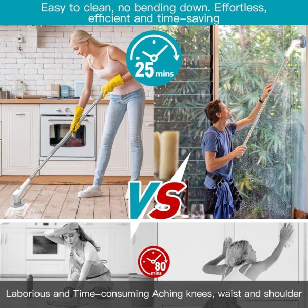 Homtronics Electric Spin Scrubber, [IPX8 Waterproof] 15 IN 1 Cordless Electric Cleaning Brush with 10 Replaceable Brush Heads, 120cm Adjustable Handle Power Scrubber for Bathroom, Floor, Kitchen, Car - Image 5