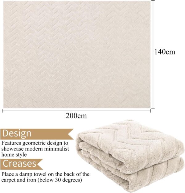 SHACOS Beige Washable Rugs Living Room Large 140x200 cm Soft Short Pile Rug Modern Area Rug Non-Slip Geometric Carpet Rugs for Bedroom, Dining Room, Home Office - Image 3