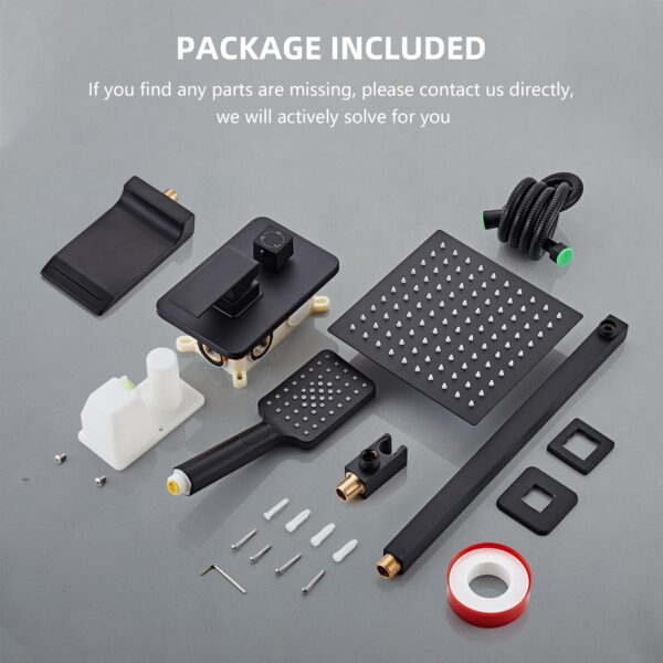 LCEVCGK Shower Faucet Set Complete Matte Black Shower System with 10 inch Square Rainfall Shower Head 3-Function Handheld Shower Waterfall Bathtub Spout Rain Shower Combo Set Bathroom Wall Mounted - Image 9