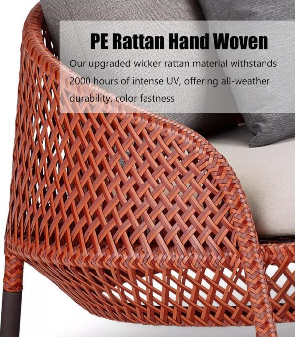 3 Piece Outdoor Patio Furniture Sets，PE Wicker Patio Chairs Outdoor Modern Conversation Sofa Set For Deck Yard Porch(Orange) - Image 5