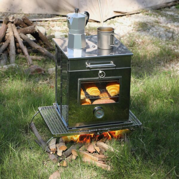 Lineslife Foldable Camping Oven with 3 Tier Grill, Portable 304 Stainless Steel Camping Stove with Thermometer for Use with Propane Gas Stove and Wood Camhorse, Outdoor Cooking, Picnic - Image 3