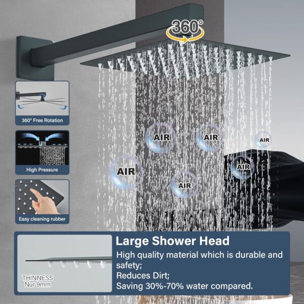 Ackwave Shower Faucet Matte Black Shower System with 8 Inches Rain Shower Head and Handheld Spray Bathroom Luxury Rain Shower Faucet Set Complete Wall Mounted - Image 5